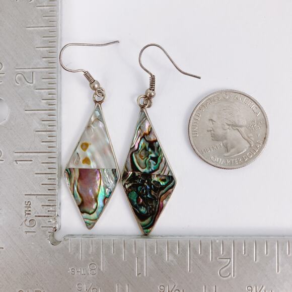 VTG Alpaca Mexico Abalone Mother Of Pearl Dangle Earrings 1960s-70s Mid Century - Picture 10 of 10